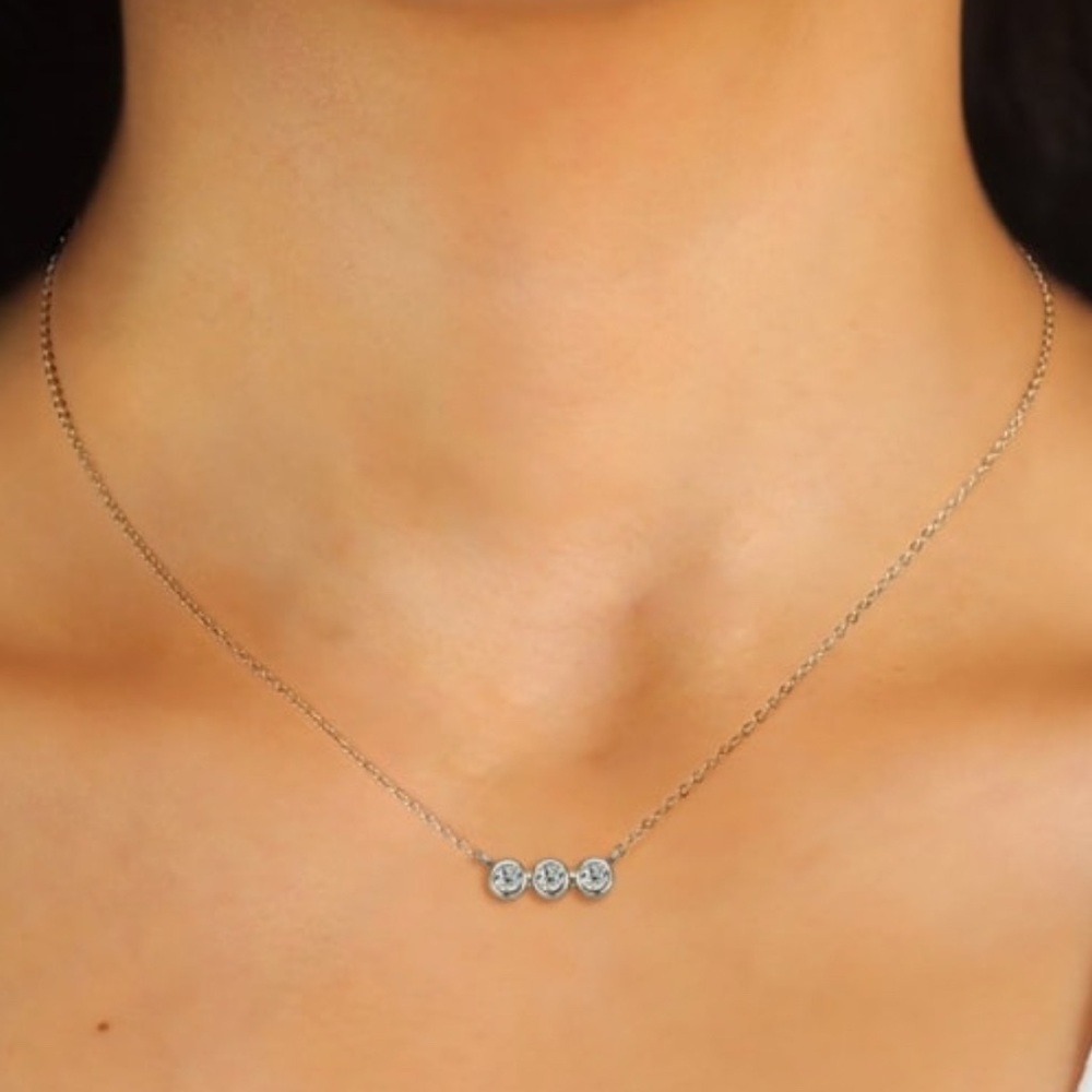Elegant Sterling Silver Necklace with Triple Moissanite Stones